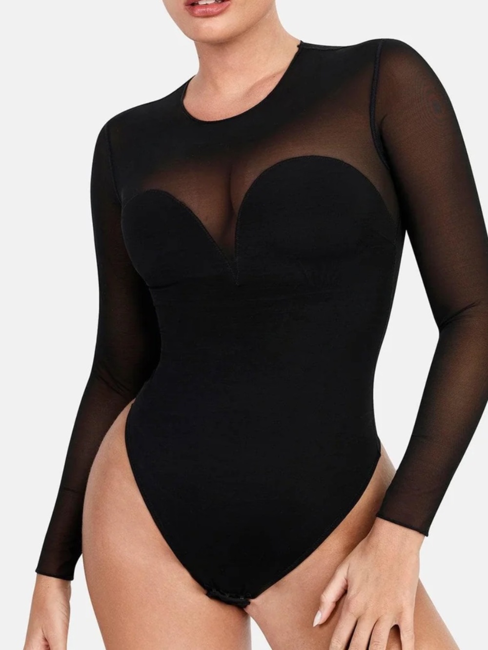 NWT Popilush Shapewear Illusion Mesh Long Sleeve Bodysuit L
